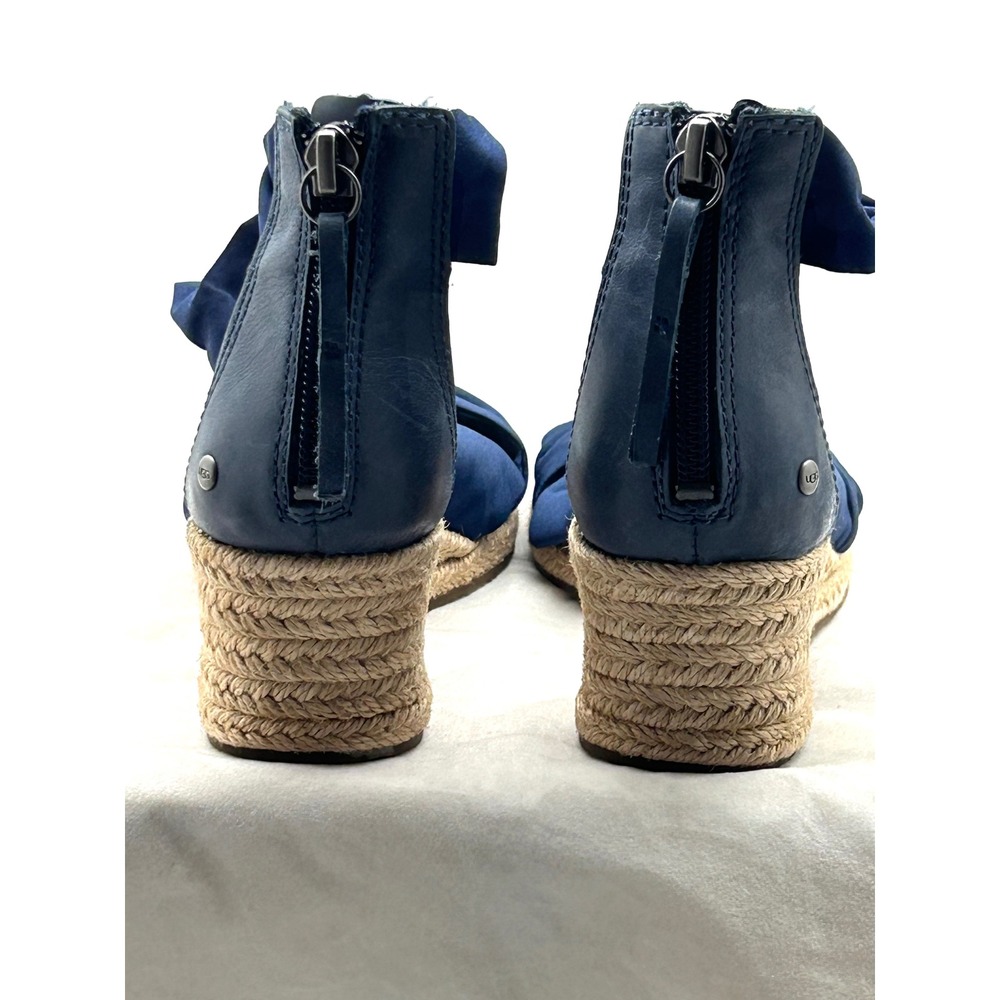 UGG Navy Blue Espadrille Wedge Sandals Ankle Tie Zipper 1011181 Womens 7.5 - Picture 6 of 11